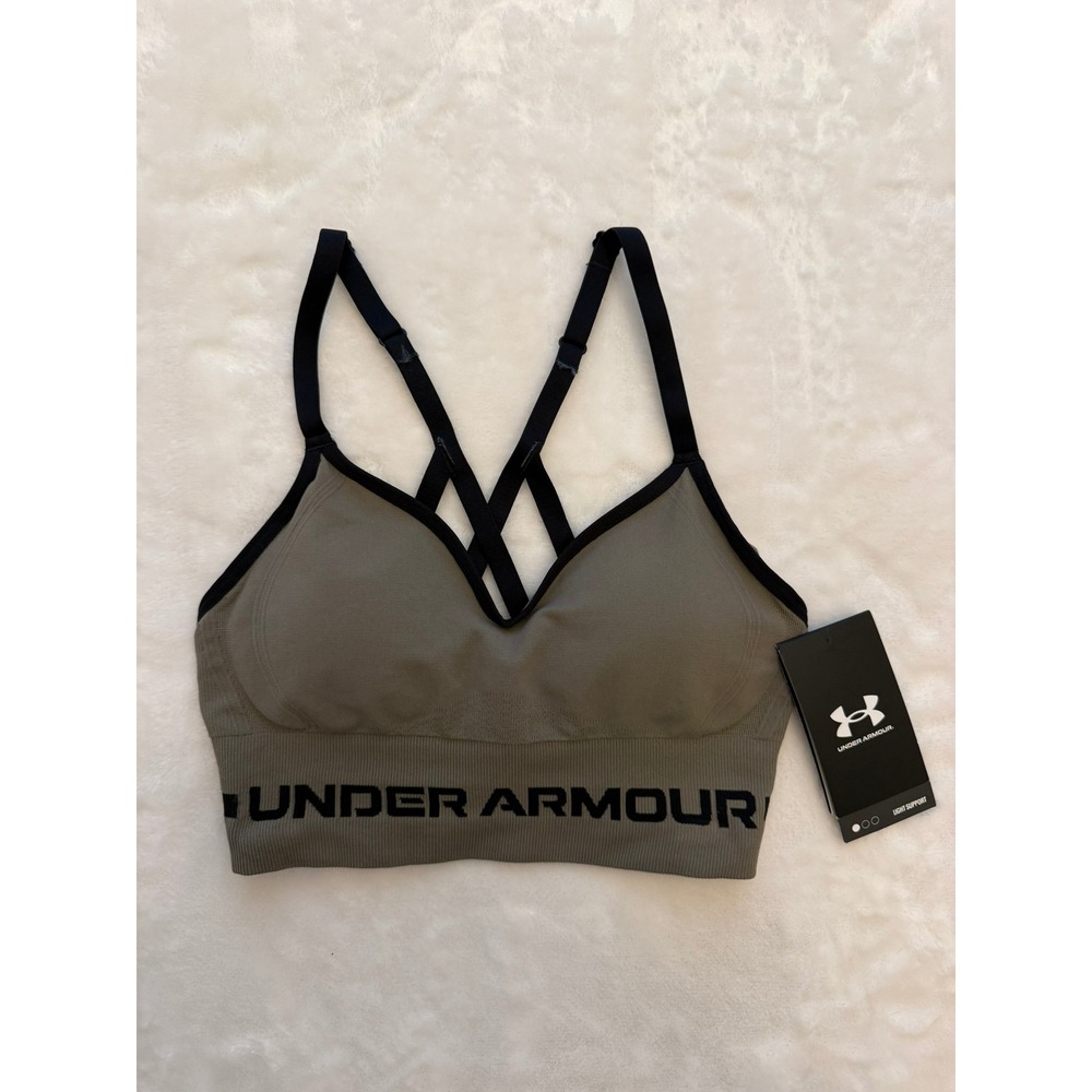 Under Armour Seamless Low Long Sports Bra Olive Green Black 1357719 Womens XS